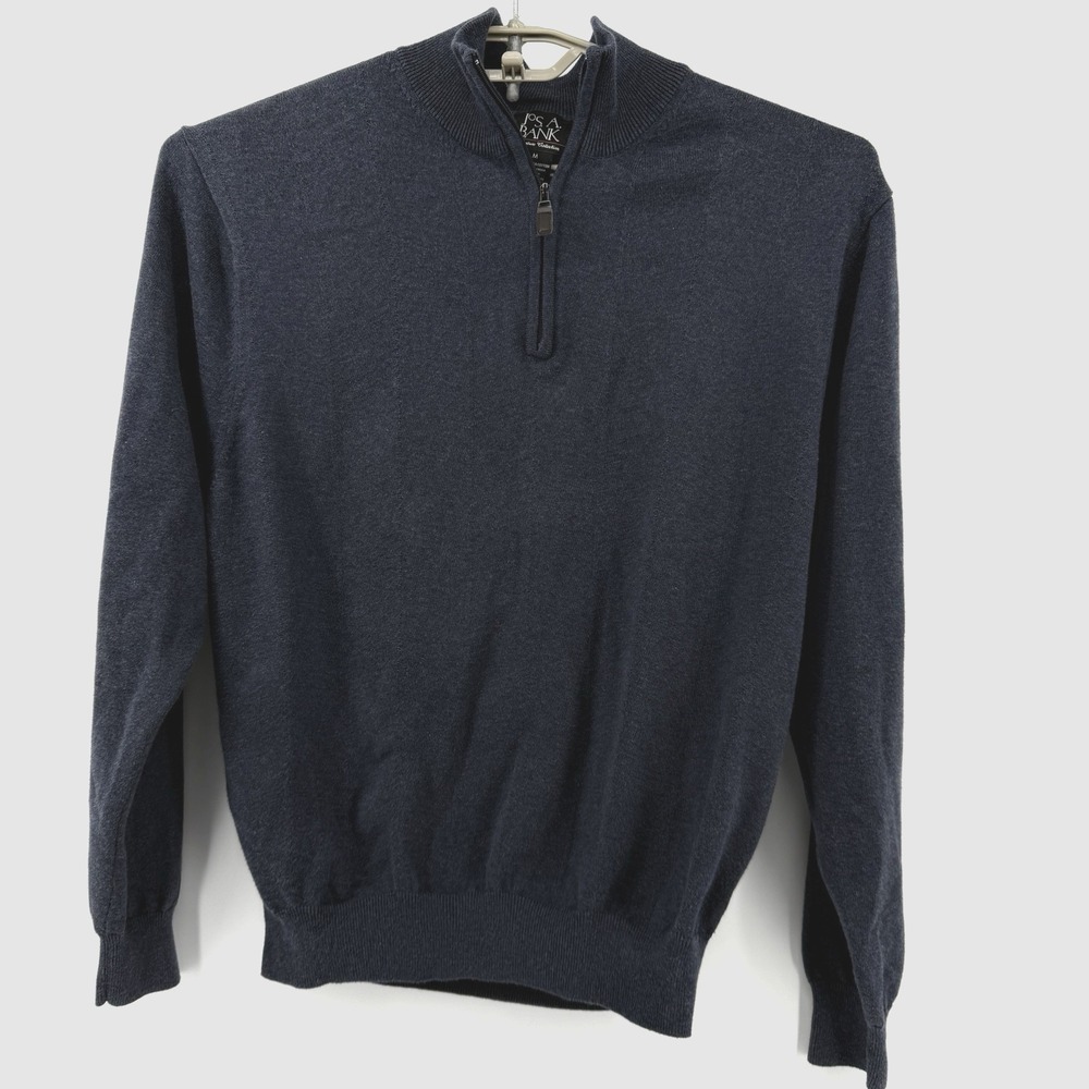 Jos.‎ A. Bank 1/4 Zip Sweater Mens M Signature Collection Pima Cotton Blue Knit - Picture 2 of 8